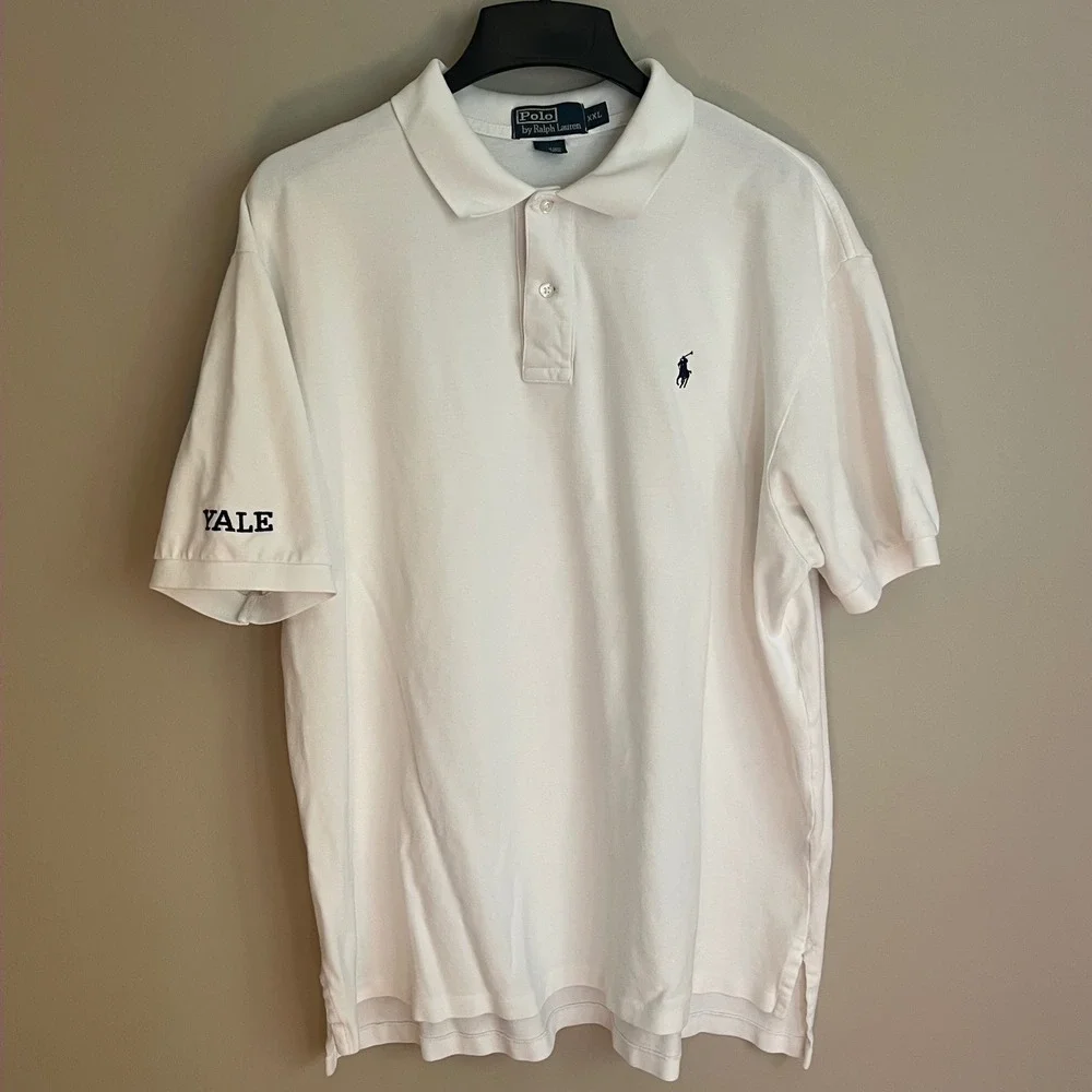 Polo Ralph Lauren Yale University White Pique Polo Shirt Mens XXL Short Sleeve